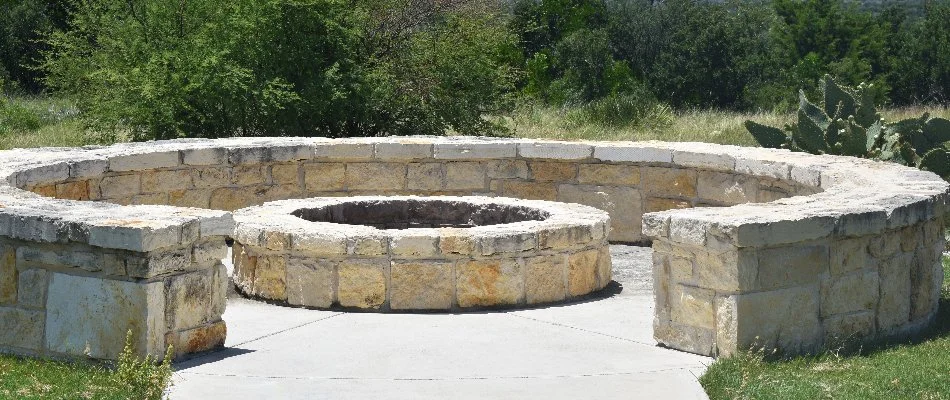 Seating wall around a fire pit in St. Louis, MO.